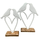Herz mit Vogel Puri, weiß/natur, Alu/Holz, 21x5x27 cm