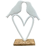 Herz mit Vogel ClairBlanc, weiß/natur, Alu/Holz, 21x5x27 cm