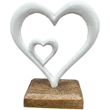 Herz Puri, weiß/natur, Alu/Holz, 10,5x5x13,5 cm