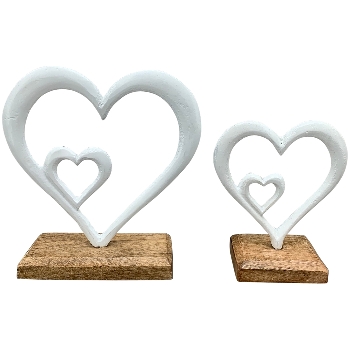 Herz Puri, weiß/natur, Alu/Holz, 17x5x16 cm