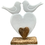 Herz mit Vogel Puri, weiß/natur, Alu/Holz, 22x5x22 cm