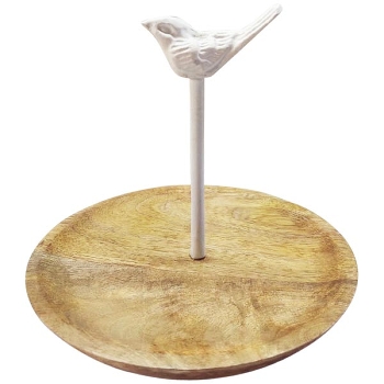 Tablett mit VogelGriff Puri, natur/weiß, Holz/Alu, 19,5x19,5x15 cm