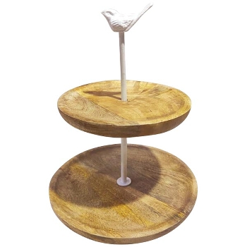 Etagere mit VogelGriff Puri, natur/weiß, Holz/Alu, 25x25x38 cm