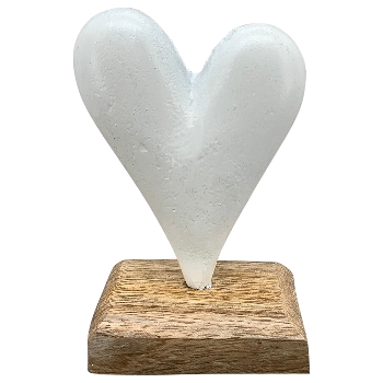 Herz Puri, weiß, Alu/Holz, 8x5x12 cm
