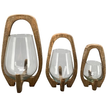 WindLicht Antiquité, Glas/Holz, 15x12x25 cm