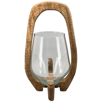 WindLicht Antiquité, Glas/Holz, 15x12x25 cm