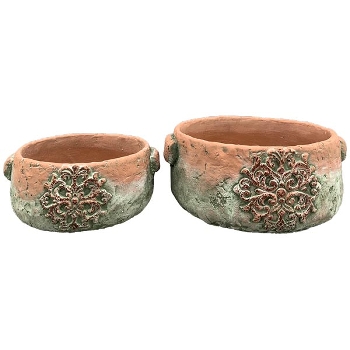 Schale moola, terra/grün, Zement, 19,5x18x8 cm