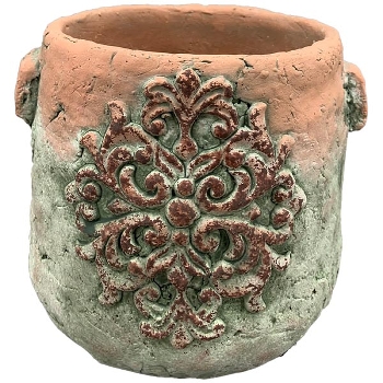 Topf moola, terra/grün, Zement, 15,5x14x13 cm