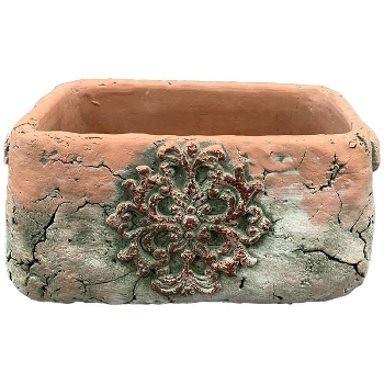 Topf moola, terra/grün, Zement, 20,5x12,5x9,5 cm