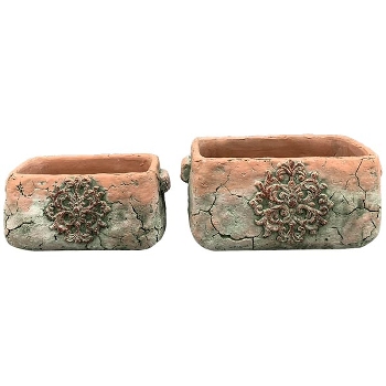 Topf moola, terra/grün, Zement, 20,5x12,5x9,5 cm