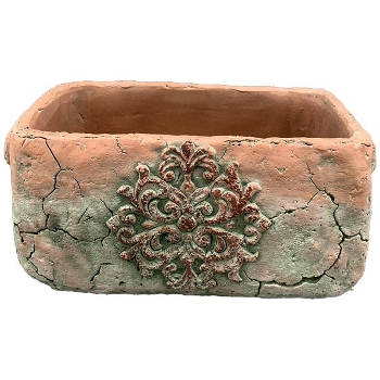 Topf moola, terra/grün, Zement, 25x14,5x11,5 cm