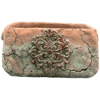 Topf moola, terra/grün, Zement, 25x14,5x11,5 cm