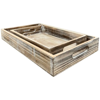 TablettSet/2 Bloom, weiß, Holz, 30x20x5 cm, 40x24x5,5 cm