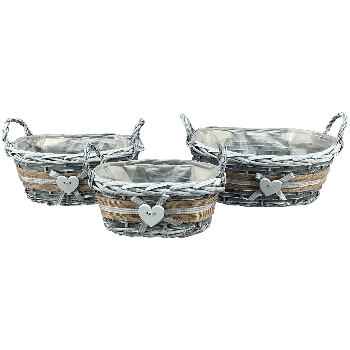 PflanzKorbSet/3 Willow, grau, Rattan, 22x14x10 cm