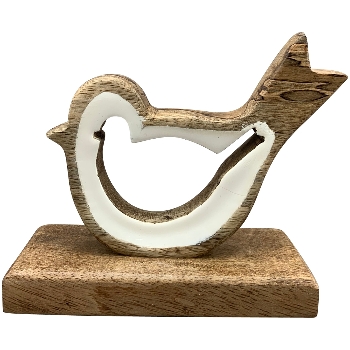 Vogel Dost, weiß, Holz, 15x6x15,5 cm
