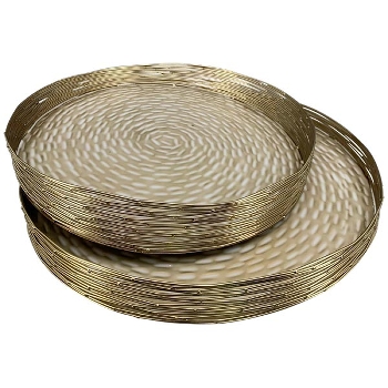Tablett Aurum, creme/gold, Metall, 35x35x5 cm