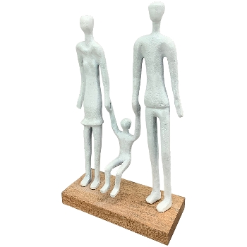 Familie Artisanal, matt weiß, Alu/Holz, 19x8x32 cm
