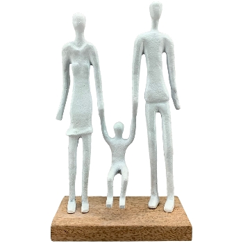Familie Artisanal, matt weiß, Alu/Holz, 19x8x32 cm