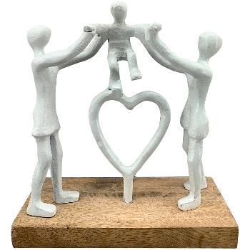 Familie Artisanal, matt weiß, Alu/Holz, 20x8x23 cm
