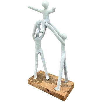 Familie Artisanal, matt weiß, Alu/Holz, 18x8x30 cm