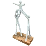 Familie Artisanal, matt weiß, Alu/Holz, 18x8x30 cm
