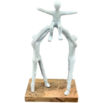 Familie Artisanal, matt weiß, Alu/Holz, 18x8x30 cm