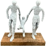 Familie Artisanal, matt weiß, Alu/Holz, 22x8x23 cm