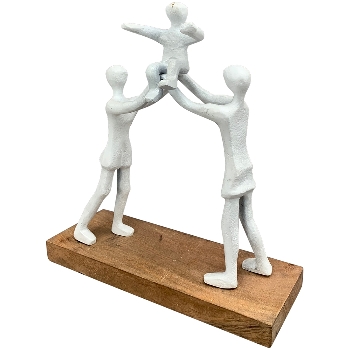 Familie Artisanal, matt weiß, Alu/Holz, 23x8x25 cm