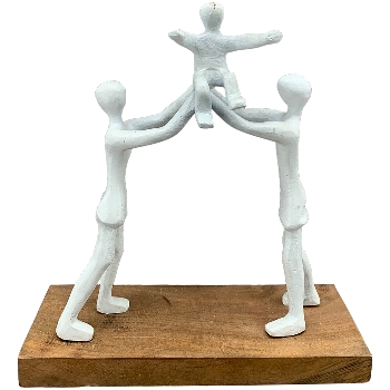 Familie Artisanal, matt weiß, Alu/Holz, 23x8x25 cm