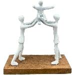 Familie Artisanal, matt weiß, Alu/Holz, 23x8x25 cm