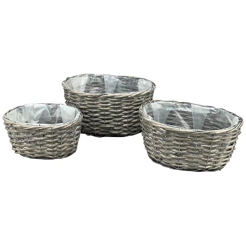 PflanzKorbSet/3 Willow, grau, Rattan