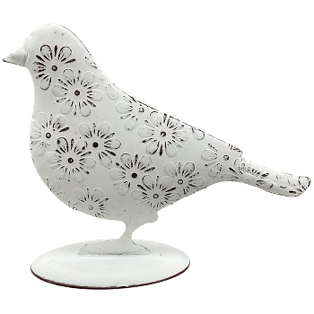 Vogel ClairBlanc, weiß, Metall, 16x6x13 cm