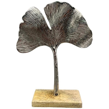 GinkoBlatt Puri, silber, Alu/Holz, 19,5x5x26 cm