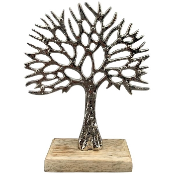 Baum Puri, silber, Alu/Holz, 15,5x5x20 cm