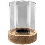 KerzenHalter Dost, natur, Holz/Glas, 10x10x11 cm