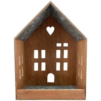 WindLichtHaus Dost, natur, Holz/Metall, 16x7x22 cm
