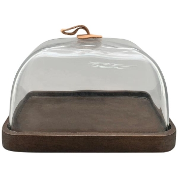 KuchenPlatte mit Glocke Antiquité, braun, Holz/Glas, 23x14x14 cm