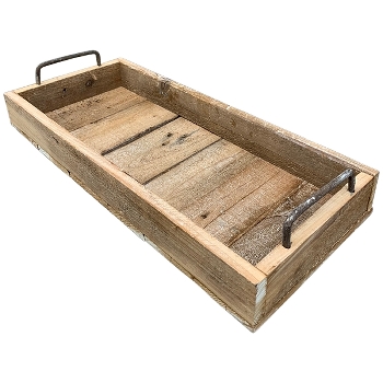 Tablett Bloom, natur/weiß, Holz/Metall, 45x20x8 cm