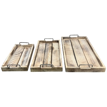 TablettSet/3 Bloom, natur/weiß, Holz/Metall, 40x21x6,5 cm,