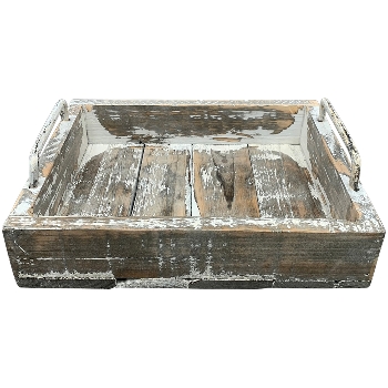 Tablett Bloom, grau/weiß, Holz/Metall, 25x20x8 cm