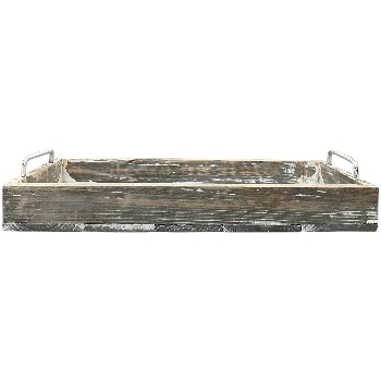 Tablett Bloom, grau/weiß, Holz/Metall, 45x20x8 cm