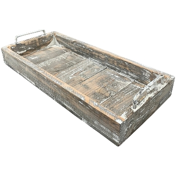 Tablett Bloom, grau/weiß, Holz/Metall, 45x20x8 cm