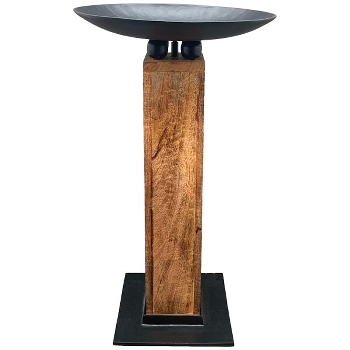 Schale mit Säule Puri, schwarz/braun, Alu/Holz, 41x41x75 cm