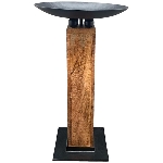 Schale mit Säule Puri, schwarz/braun, Alu/Holz, 41x41x75 cm