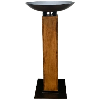 Schale mit Säule Puri, schwarz/braun, Alu/Holz, 50x50x99 cm