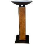 Schale mit Säule Puri, schwarz/braun, Alu/Holz, 50x50x99 cm