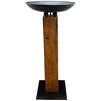 Schale mit Säule Puri, schwarz/braun, Alu/Holz, 59x59x127 cm