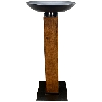 Schale mit Säule Puri, schwarz/braun, Alu/Holz, 59x59x127 cm