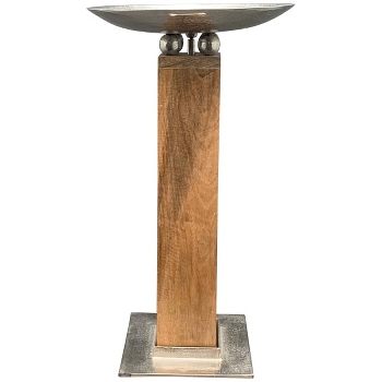 Schale mit Säule Puri, silber/natur, Alu/Holz, 41x41x75 cm