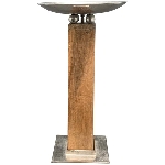 Schale mit Säule Puri, silber/natur, Alu/Holz, 41x41x75 cm